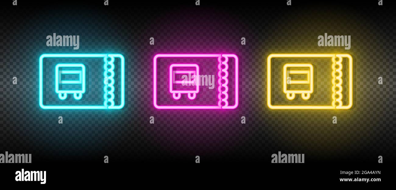 car, transport, ticket neon vector icon. Illustration neon blue, yellow