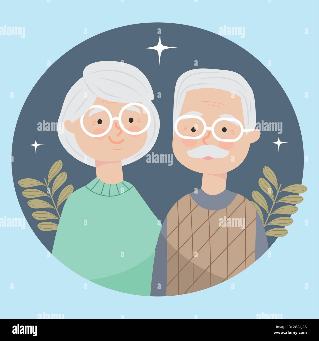 old couple with decorative leaves Stock Vector Image & Art - Alamy