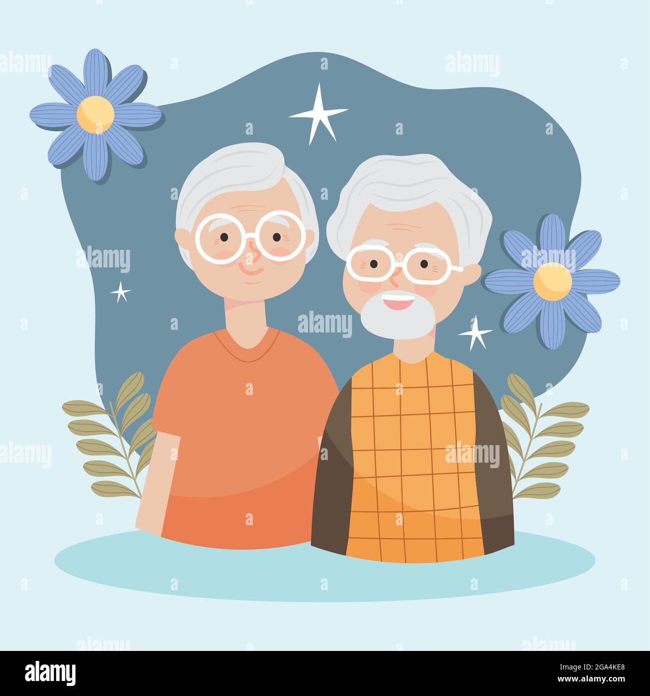 happy old couple illustration with flowers Stock Vector Image & Art - Alamy