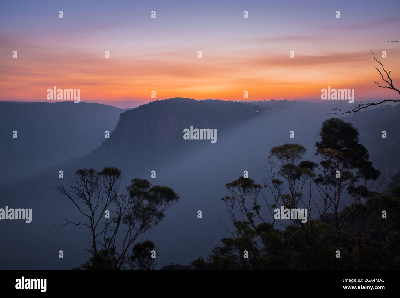 Sunset over the Jamison Valley Katoomba, Blue Mountains Australia Stock Photo