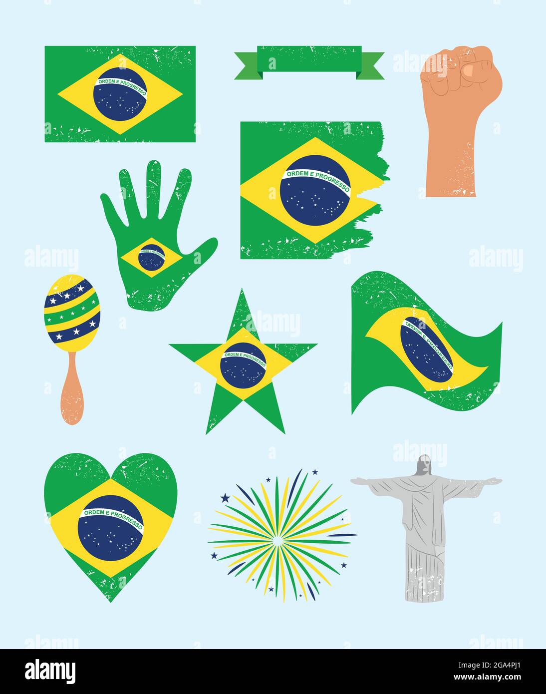 brazil flags and symbols set Stock Vector