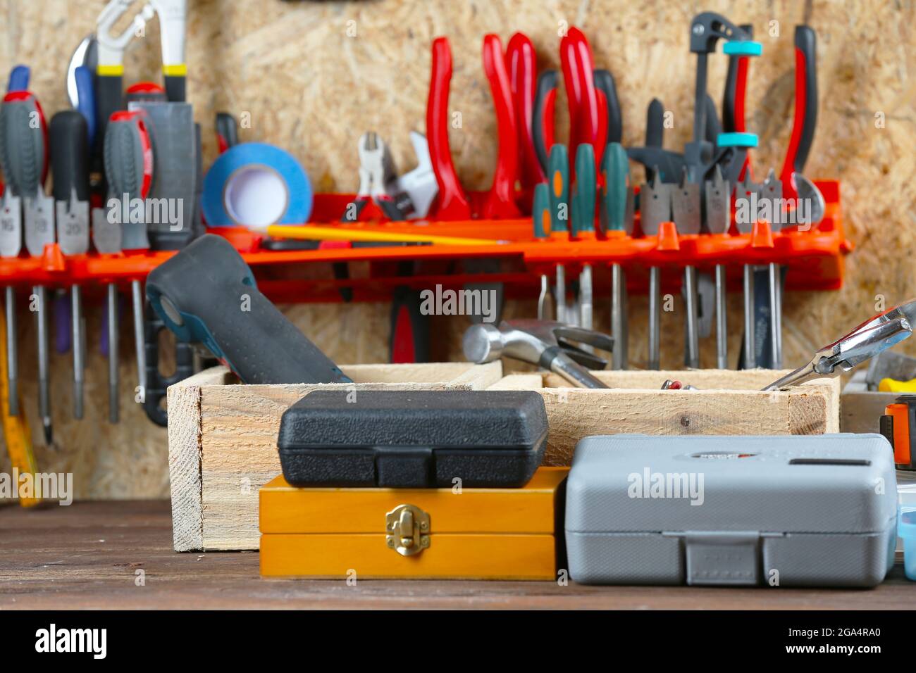 Set of tools in workshop Stock Photo - Alamy