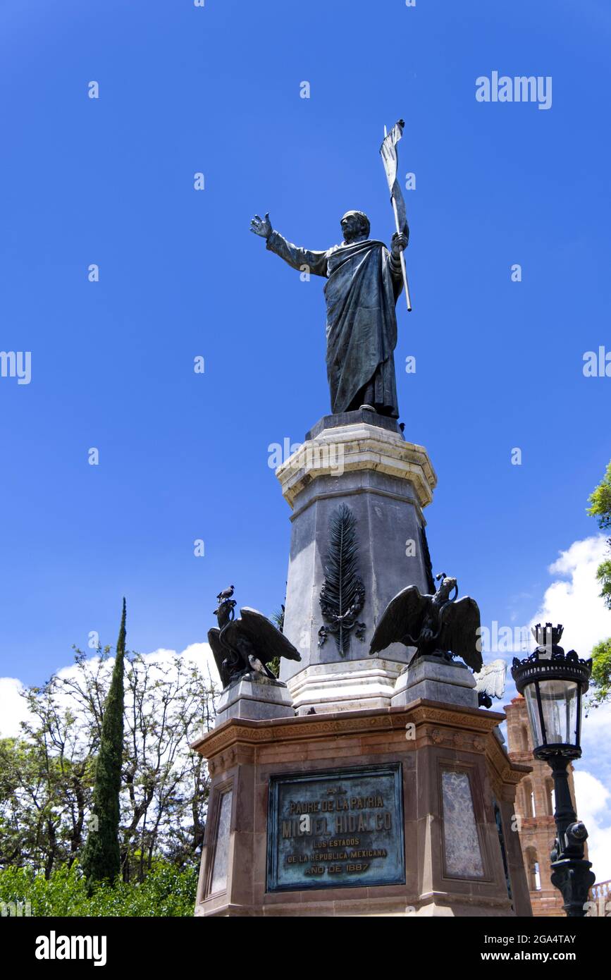 Mexico - Statue of Miguel Higdalgo in the Jardin across from the Catedral Stock Photo