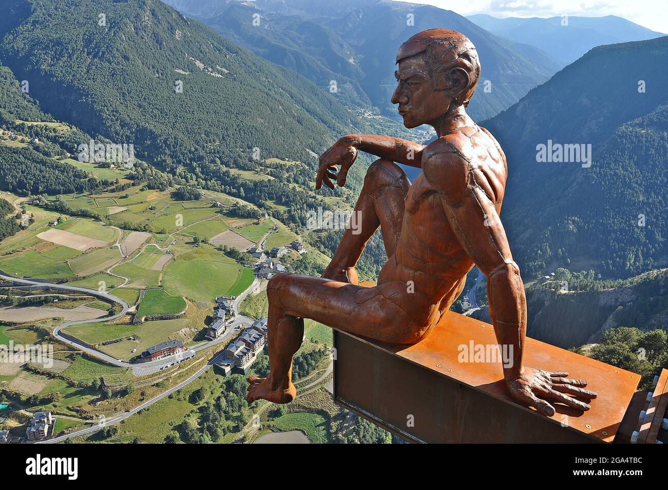 Roc de Quer viewpoint next to the sculpture of Miguel Angel González in the town of Canillo, Andorra Stock Photo