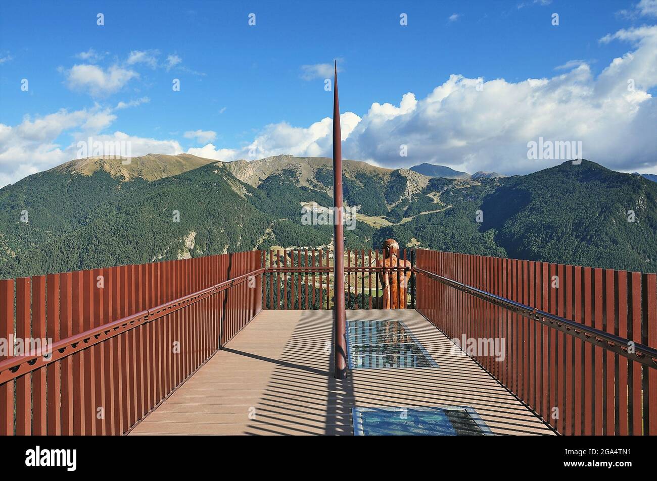Roc de Quer viewpoint next to the sculpture of Miguel Angel González in the town of Canillo, Andorra Stock Photo