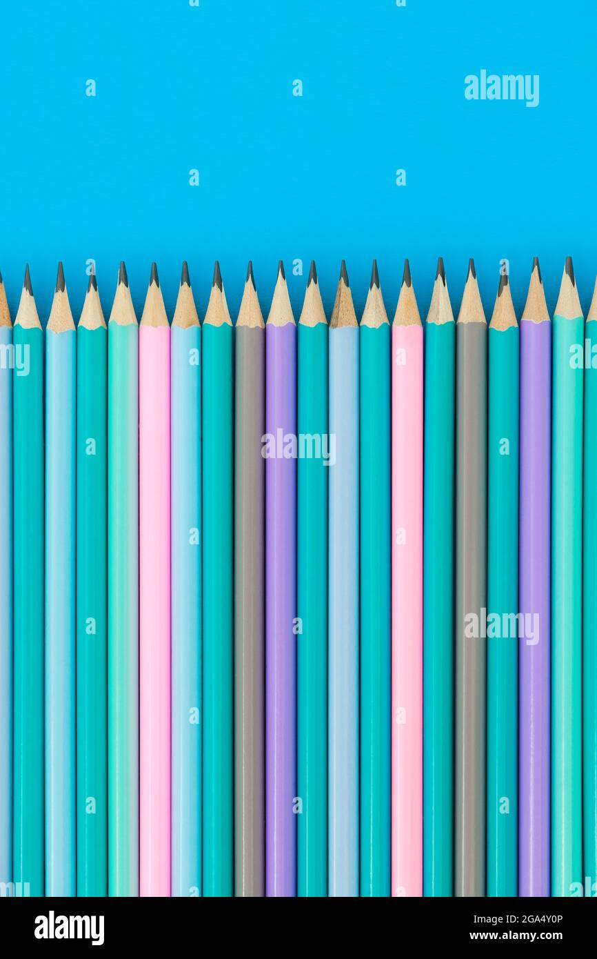 Top view on line of sharp multi colored lead pencils Stock Photo