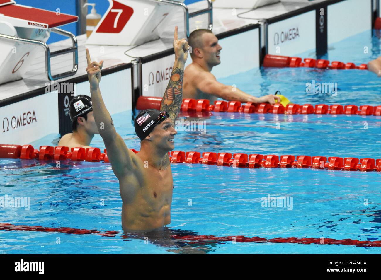 Caeleb Dressel (USA), Olympic champion of 100m freestyle, during the ...