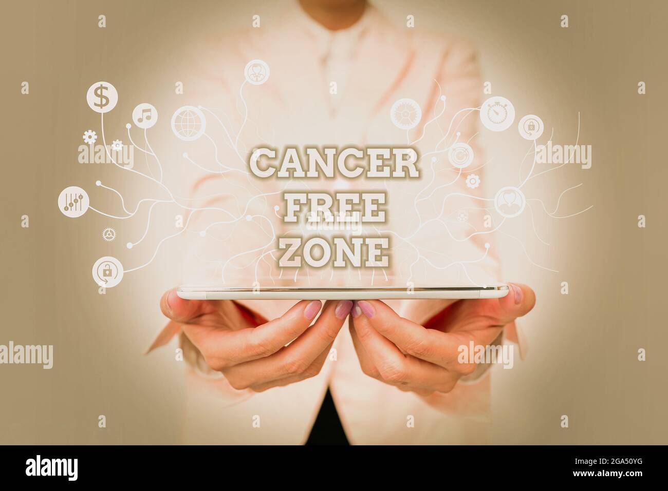Sign displaying Cancer Free Zone. Business showcase supporting cancer ...