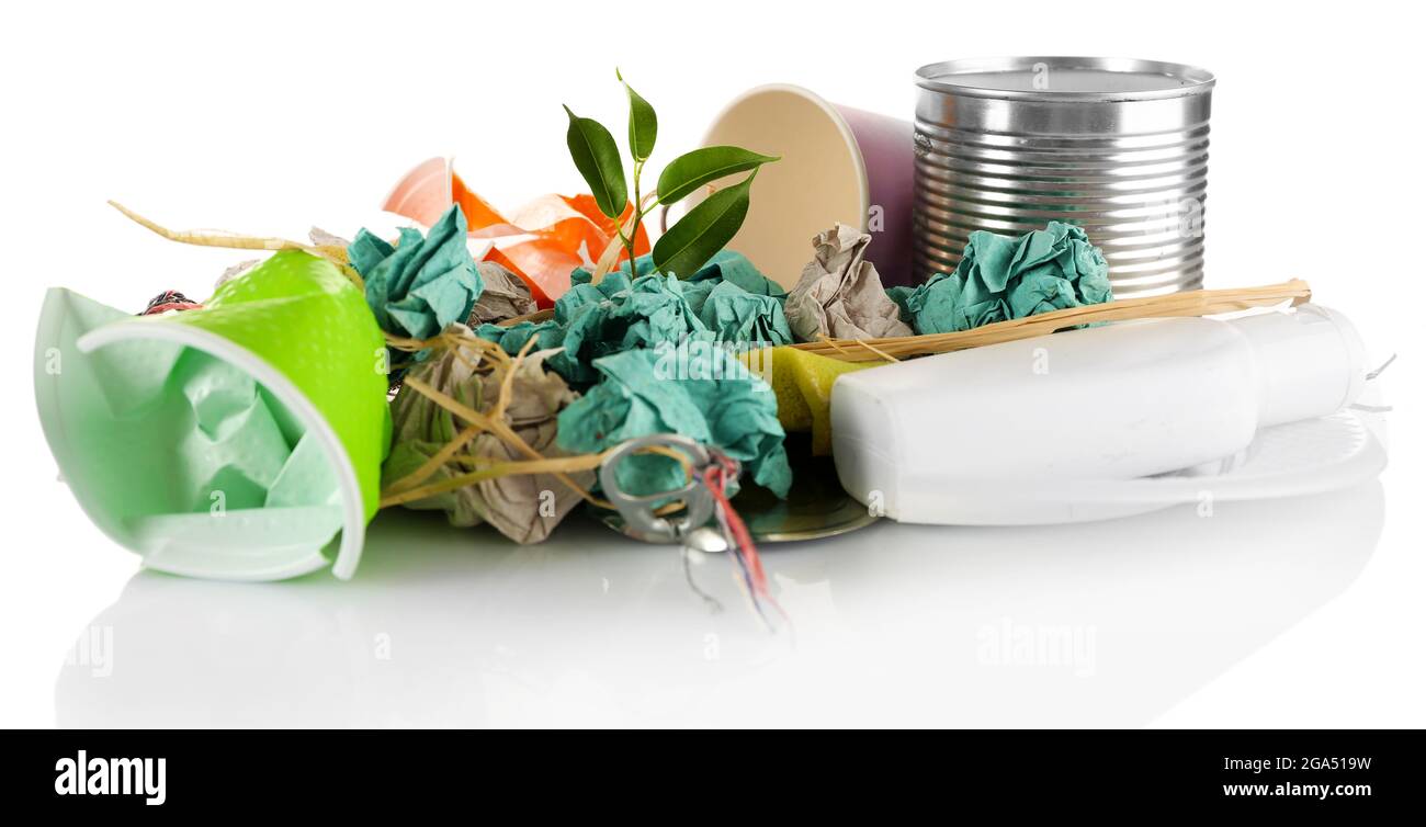Pile of rubbish with plant isolated on white Stock Photo Alamy
