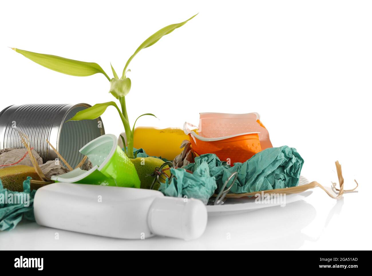 Pile of rubbish with plant isolated on white Stock Photo Alamy