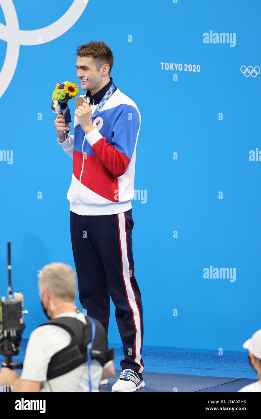 Tokyo, Japan. 28th July, 2021. Kliment KOLESNIKOV (ROC) Swimming : Men's 100m Freestyle Medal Ceremony during the Tokyo 2020 Olympic Games at the Tokyo Aquatics Centre in Tokyo, Japan . Credit: AFLO SPORT/Alamy Live News Stock Photo
