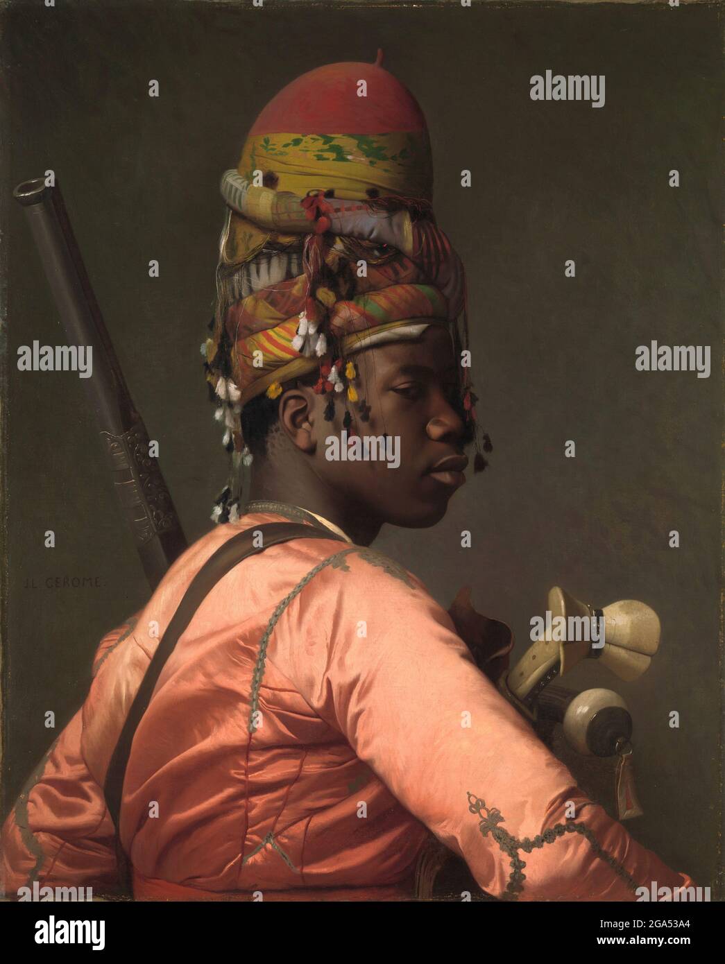 Turkey/France: 'Bashi-Bazouk'. Oil on canvas painting by Jean-Leon Gerome (1825-1904), c. 1868-1869.  A bashi-bazouk or bashibazouk was an irregular soldier of the Ottoman army. They were noted for their lack of discipline.  Jean-Léon Gérôme (11 May 1824 – 10 January 1904) was a French painter and sculptor in the style now known as Academicism. The range of his oeuvre included historical painting, Greek mythology, Orientalism, portraits and other subjects, bringing the Academic painting tradition to an artistic climax. Stock Photo
