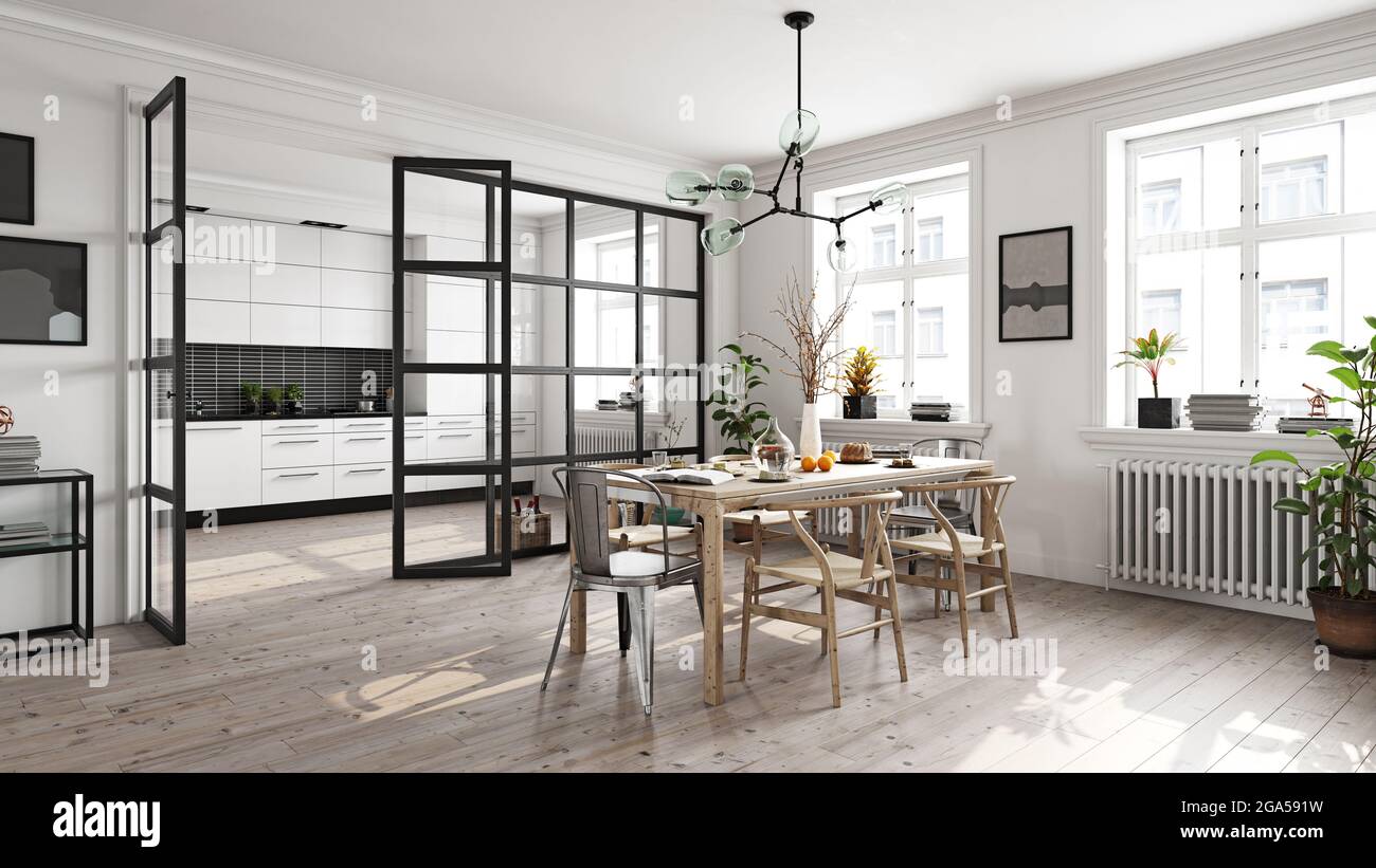 modern white kitchen interior. 3d rendering design concept Stock Photo ...