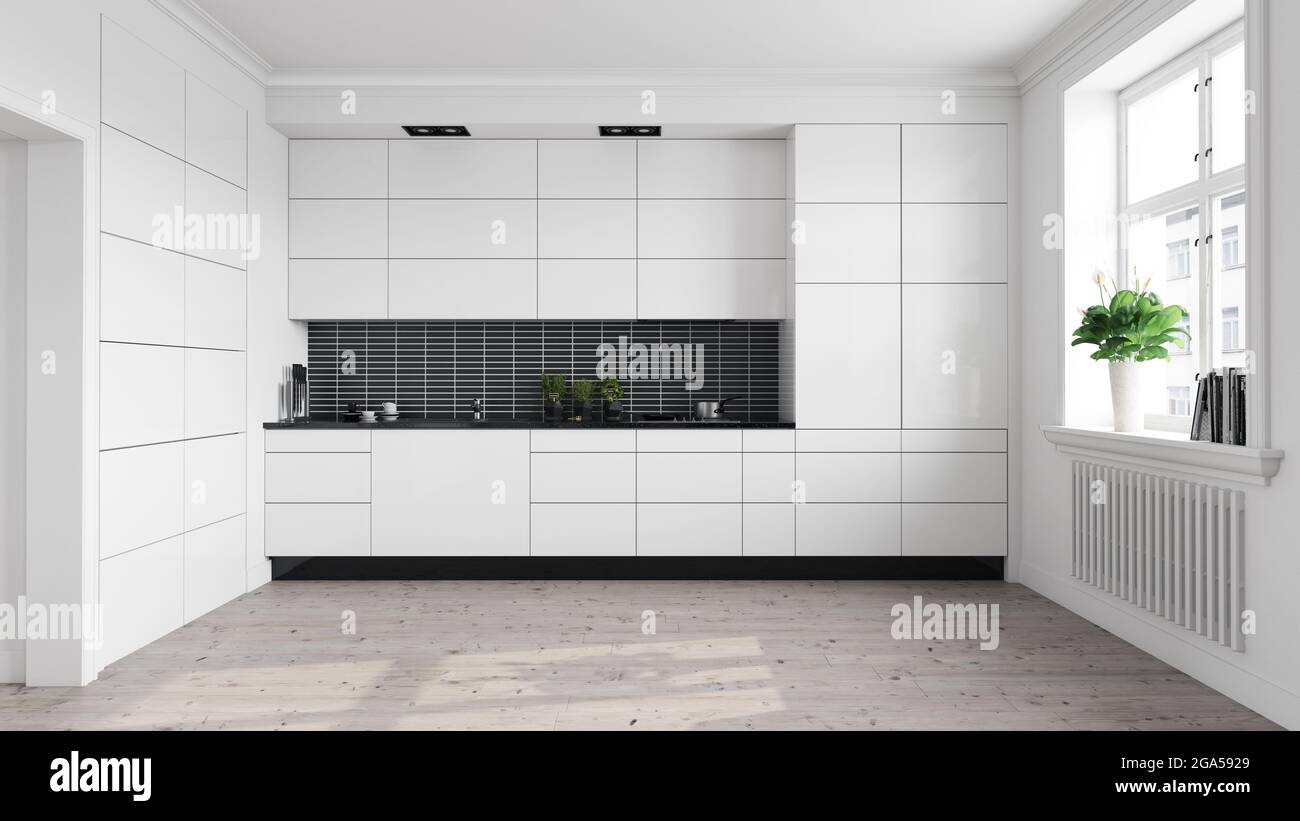 modern white kitchen interior. 3d rendering design concept Stock Photo ...