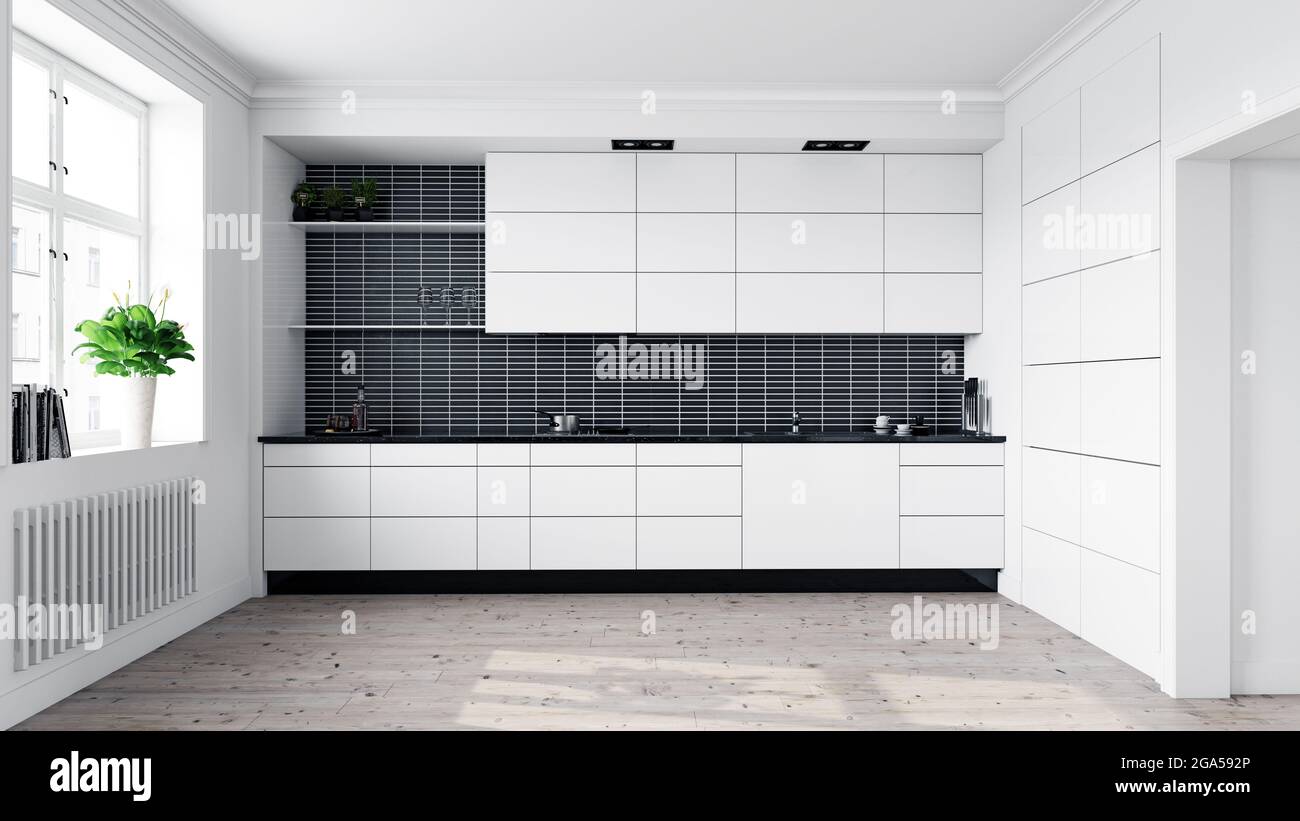 modern white kitchen interior. 3d rendering design concept Stock Photo ...