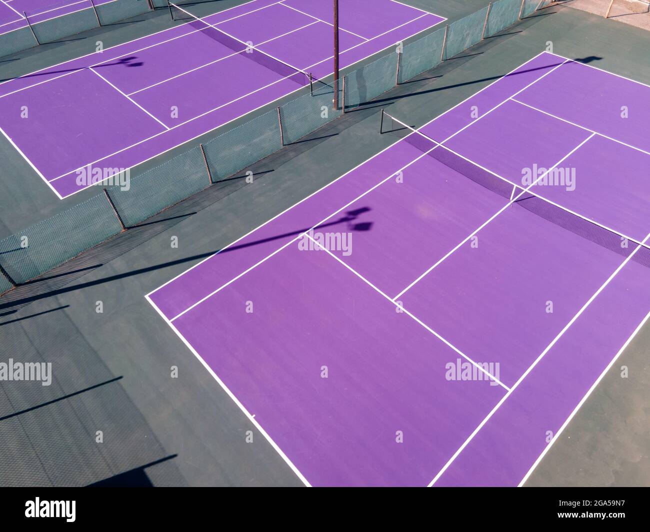 Aerial view of tennis courts shot from drone Stock Photo