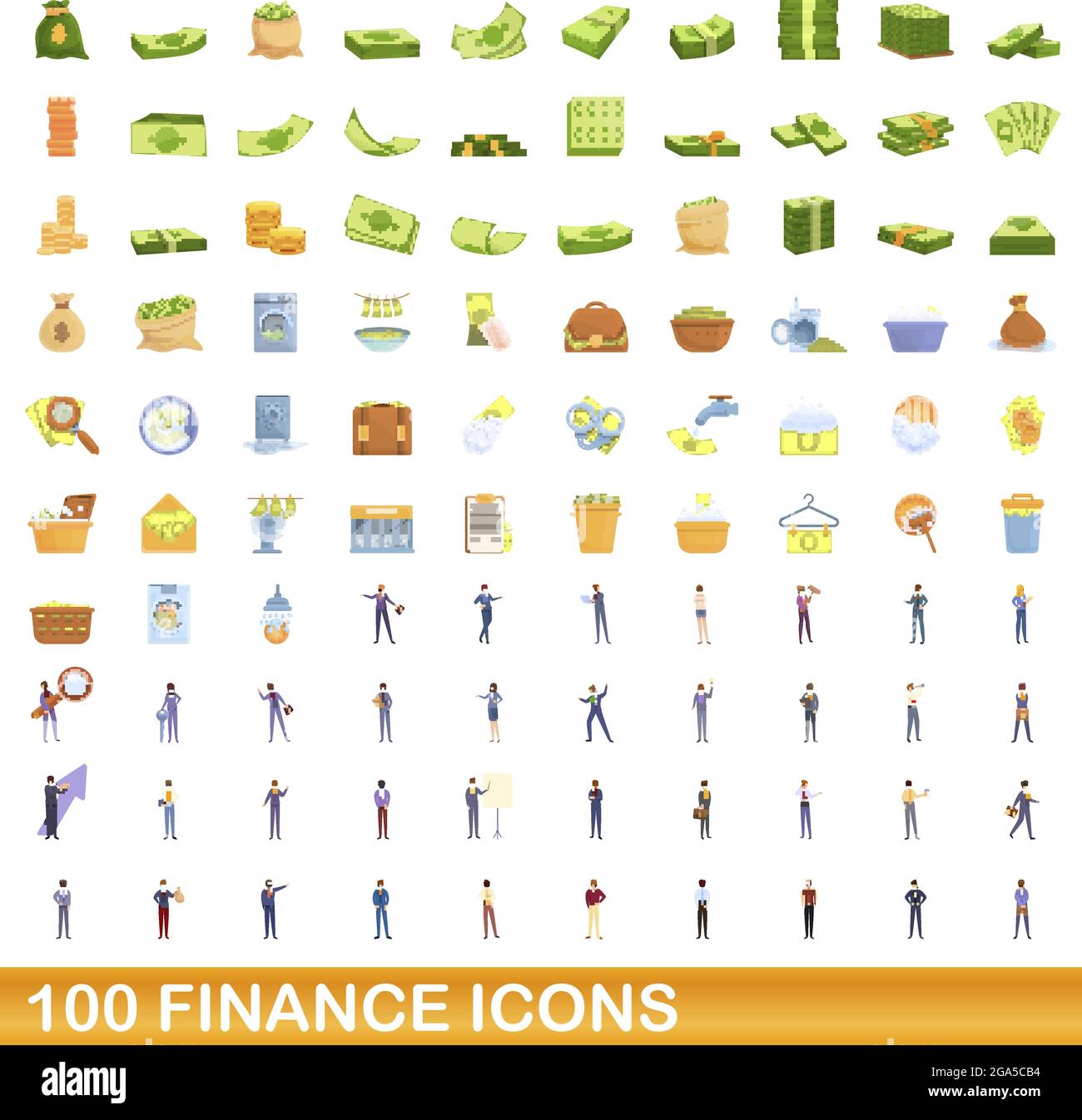 100 finance icons set. Cartoon illustration of 100 finance icons vector set isolated on white background Stock Vector