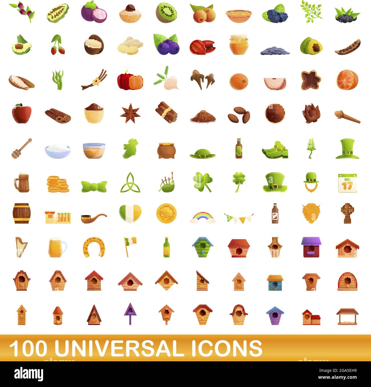 100 universal icons set. Cartoon illustration of 100 universal icons ...