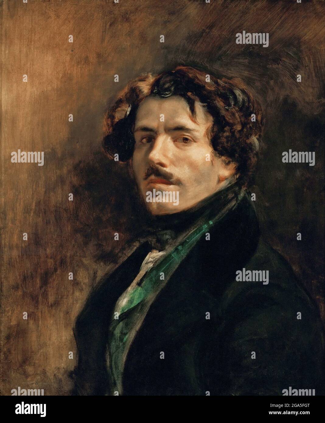 France: Eugène Delacroix (1798 – 1863), Self-portrait, 1837. Ferdinand Victor Eugène Delacroix (26 April 1798 – 13 August 1863) was a French Romantic  artist regarded from the outset of his career as the leader of the French Romantic school. Delacroix's use of expressive brushstrokes and his study of the optical effects of colour profoundly shaped the work of the Impressionists, while his passion for the exotic inspired the artists of the Symbolist movement. Stock Photo