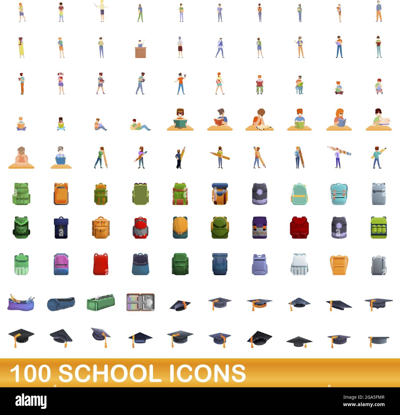 100 school icons set. Cartoon illustration of 100 school icons vector ...