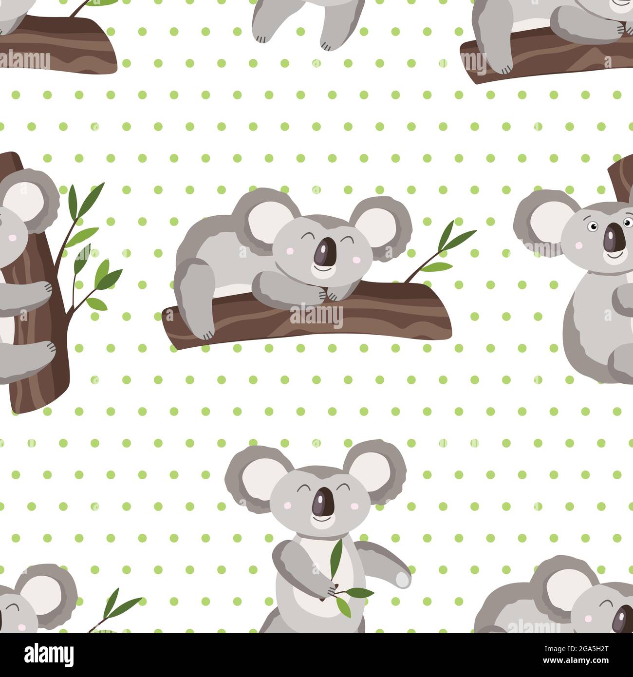 Seamless pattern with cute koala on white polka dots background. Funny  australian animals. Card, postcards for kids. Flat vector illustration for  Stock Vector Image & Art - Alamy