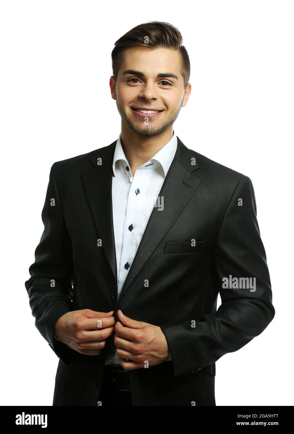 Elegant man in suit isolated on white Stock Photo - Alamy