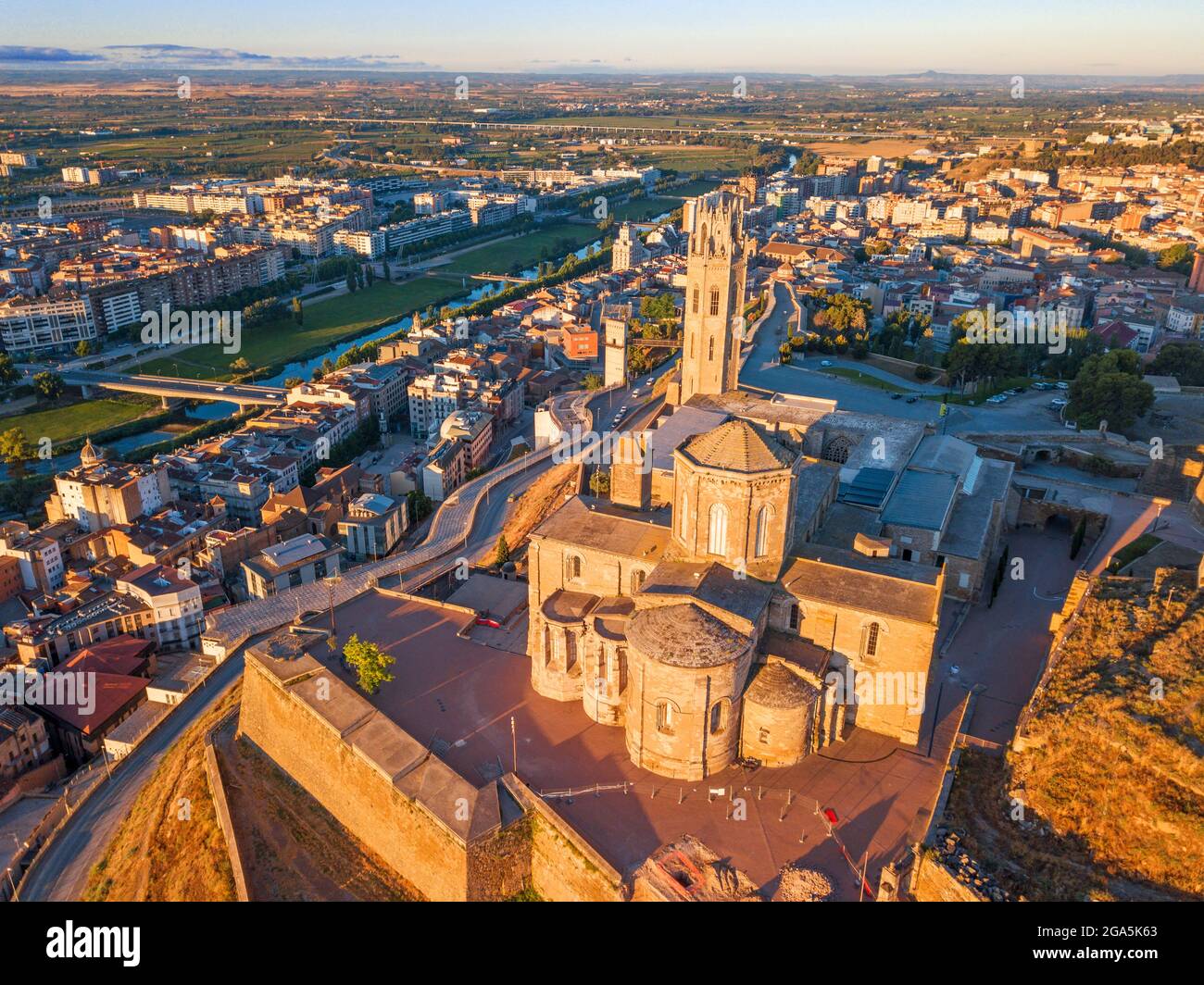 Aerial view of old cathedral of La Seu Vella e Lleida Church in Lleida Catalonia, Spain. Historic centre of Lleida in Spain, cathedral, castle and for Stock Photo