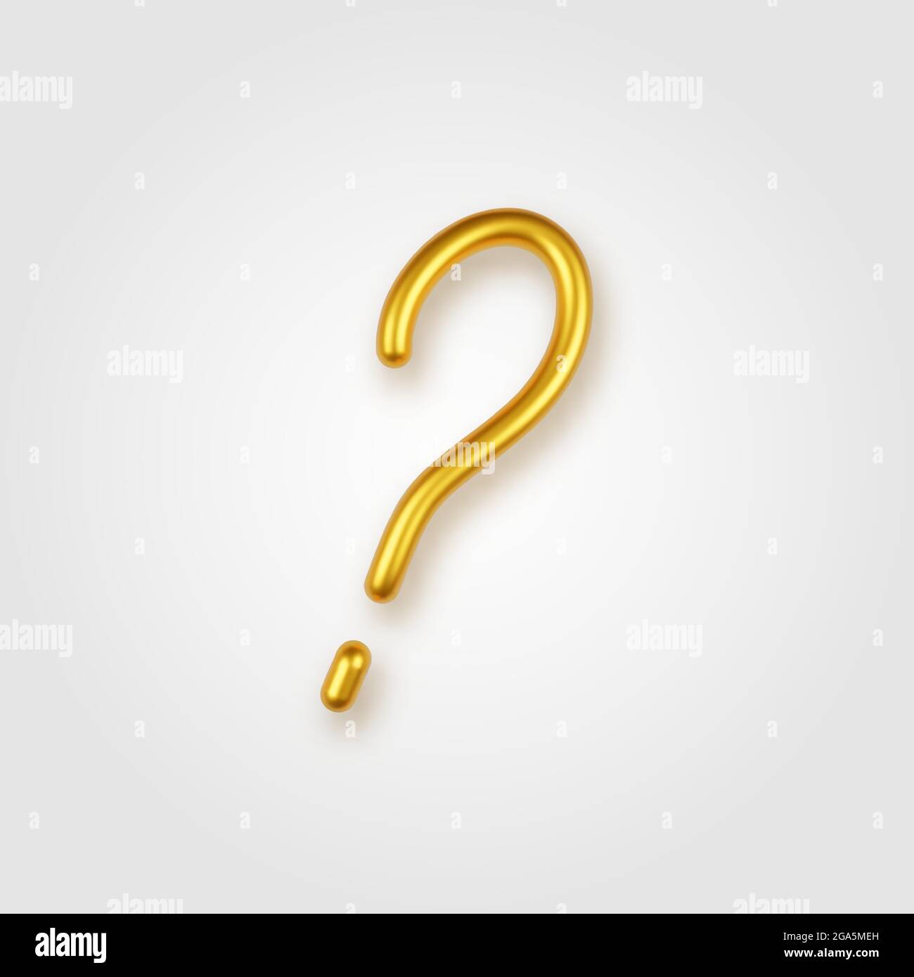 Gold 3d realistic question sign on a light background. Vector illustration. Stock Vector