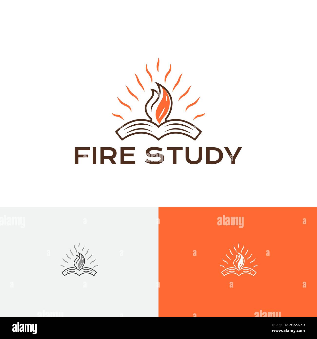Bonfire Fire Flame Book School Course Study Education Line Logo Stock Vector