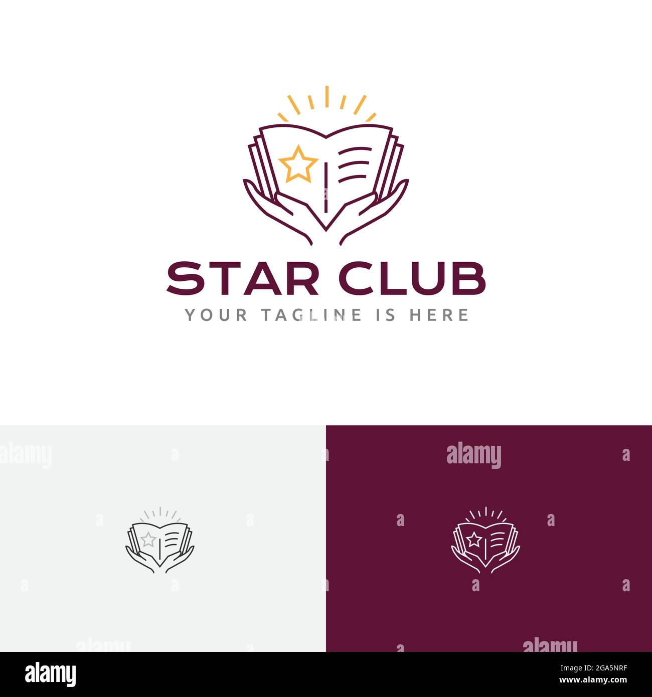 Star Book Achievement Hands School Course Study Education Line Logo Stock Vector