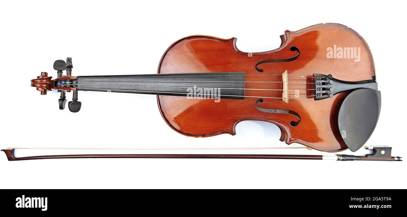 Classical violin with bow isolated on white Stock Photo Alamy