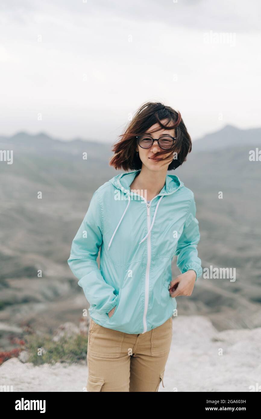 Smiling woman hiker sunglasses hi-res stock photography and images - Alamy