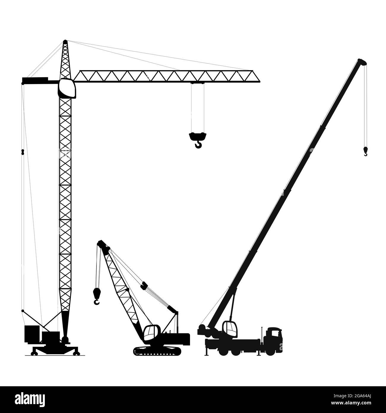 Construction hoisting equipment graphic icons set. Crane Stock Photo