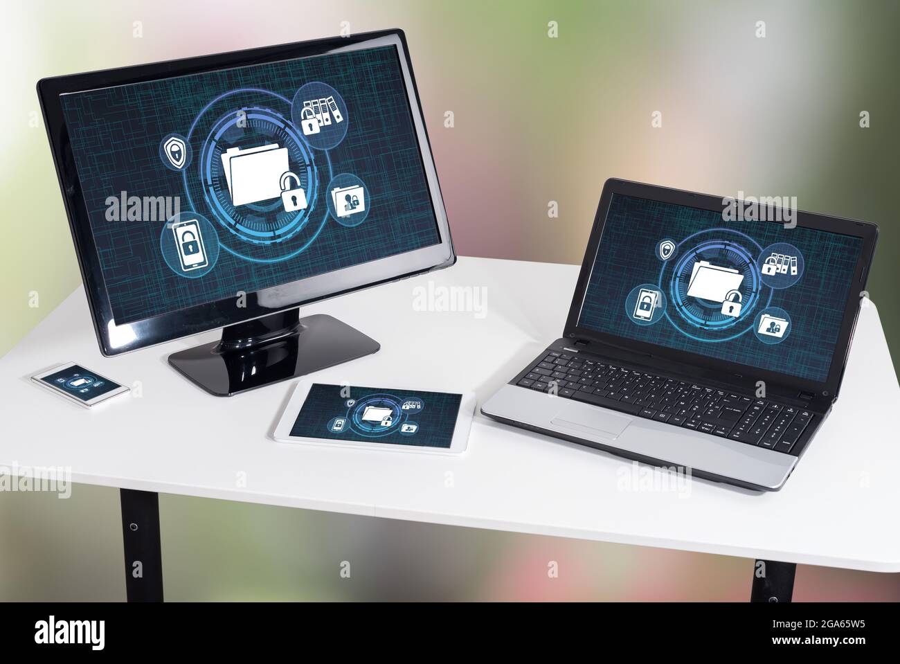 Confidential data concept shown on different information technology