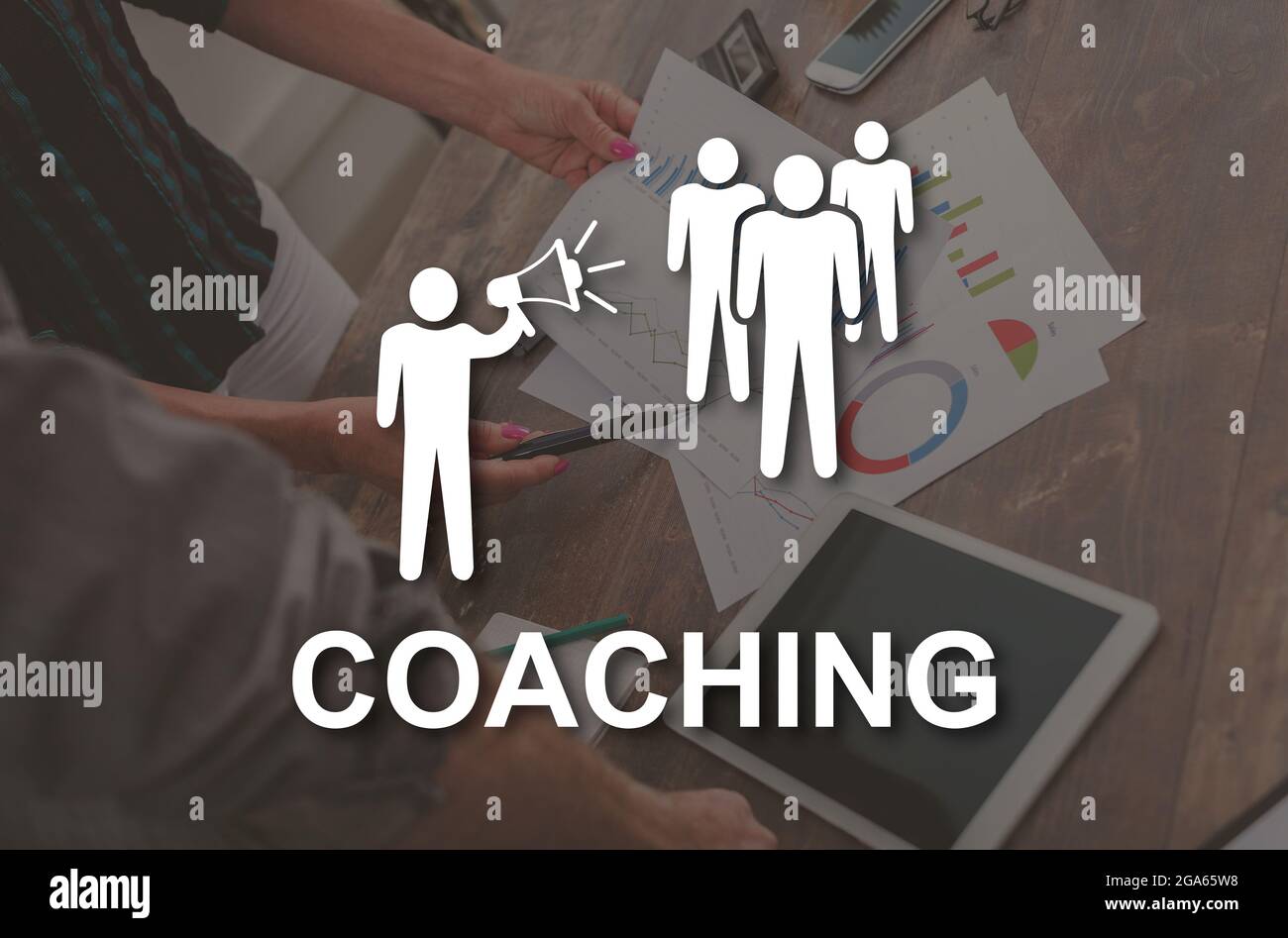 Coaching concept illustrated by a picture on background Stock Photo - Alamy