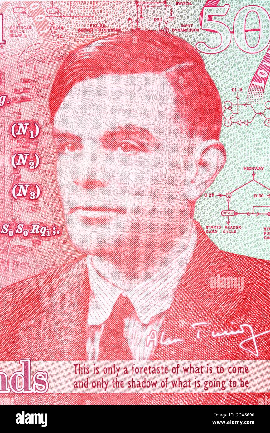 Alan Turing a portrait from English money Stock Photo
