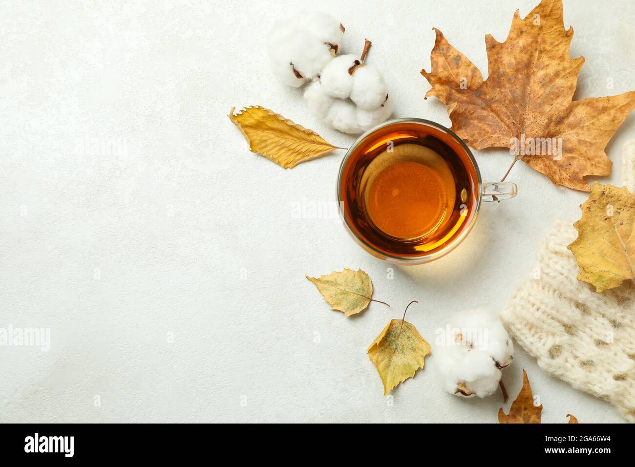 Cozy autumn concept background with tea drink Stock Photo - Alamy