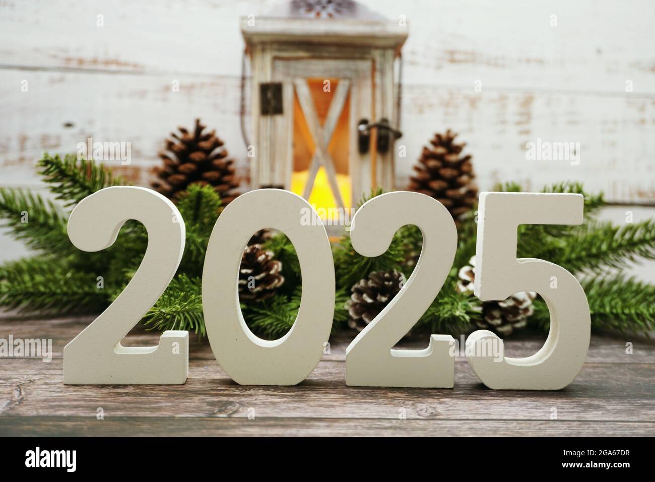 2025 Happy New Year with christmas lantern decorative with space copy