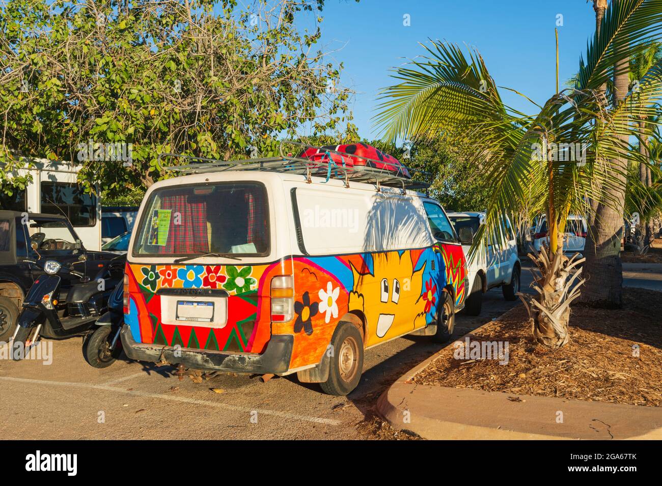 Brightly painted small Toyota campervan, Australia Stock Photo
