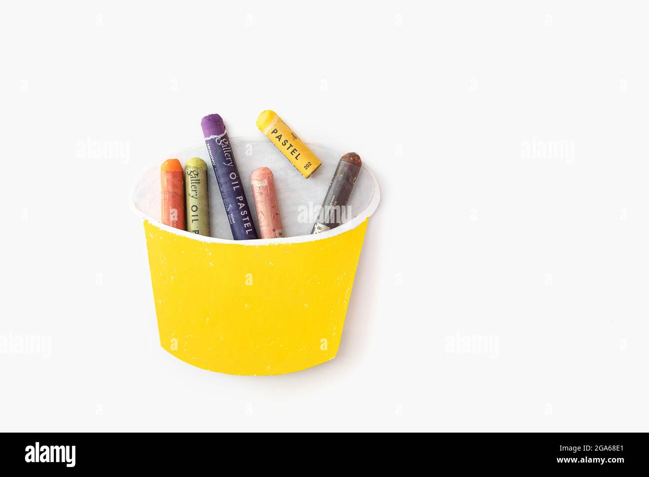 Colorful crayons on white background Stock Photo