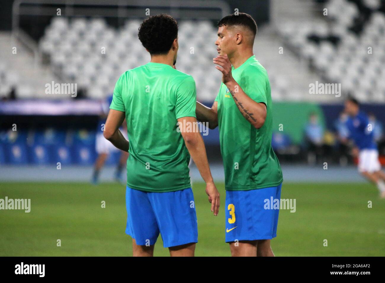 Marquinhos and Thiago Silva of Brazil during the Copa America 2021, quarter final football match between Brazil and Chile on July 3, 2021 at Olympic stadium in Rio de Janeiro, Brazil - Photo Laurent Lairys / DPPI Stock Photo