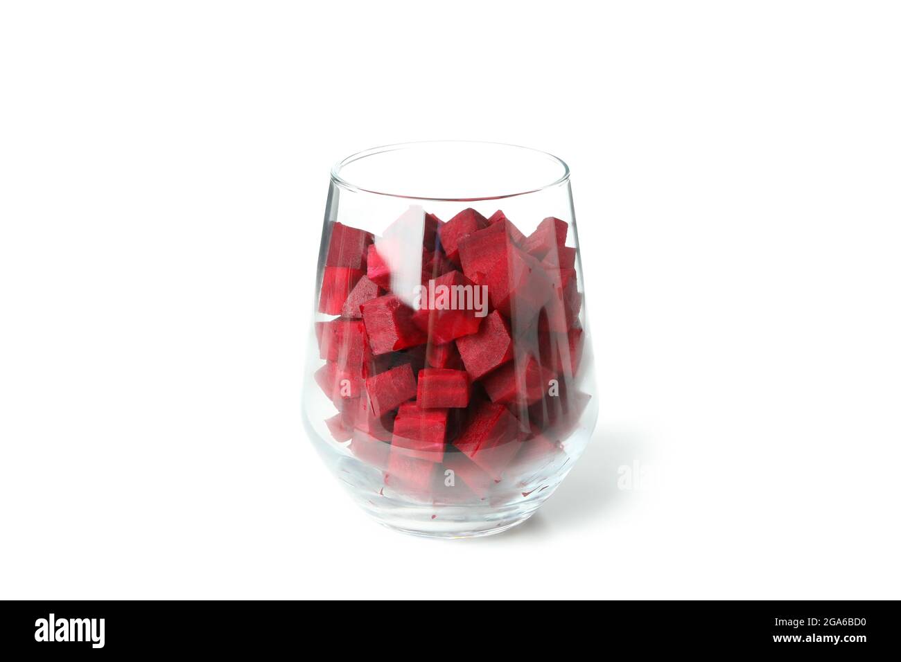 Glass with beetroot cubes isolated on white background Stock Photo