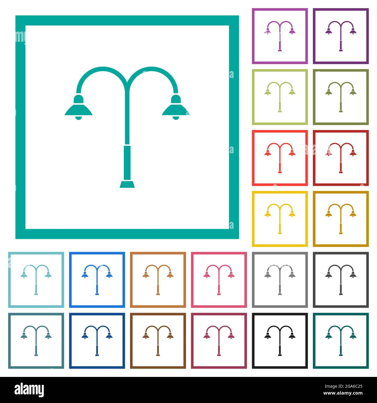 Street light flat color icons with quadrant frames on white background ...