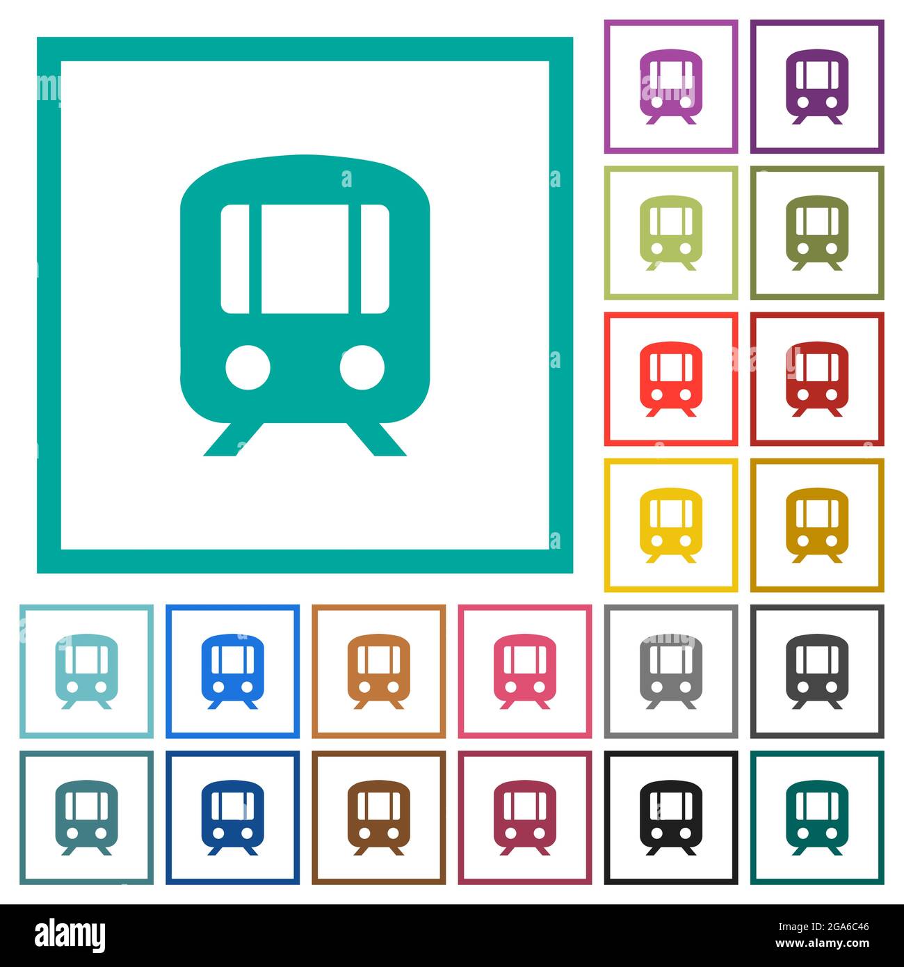 Train flat color icons with quadrant frames on white background Stock Vector