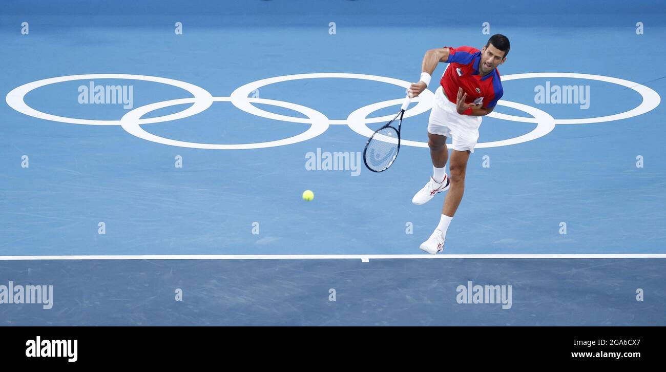 Tokyo, Japan, 29 07 21, Novak Djokovic Of Serbia Plays Against Kei 