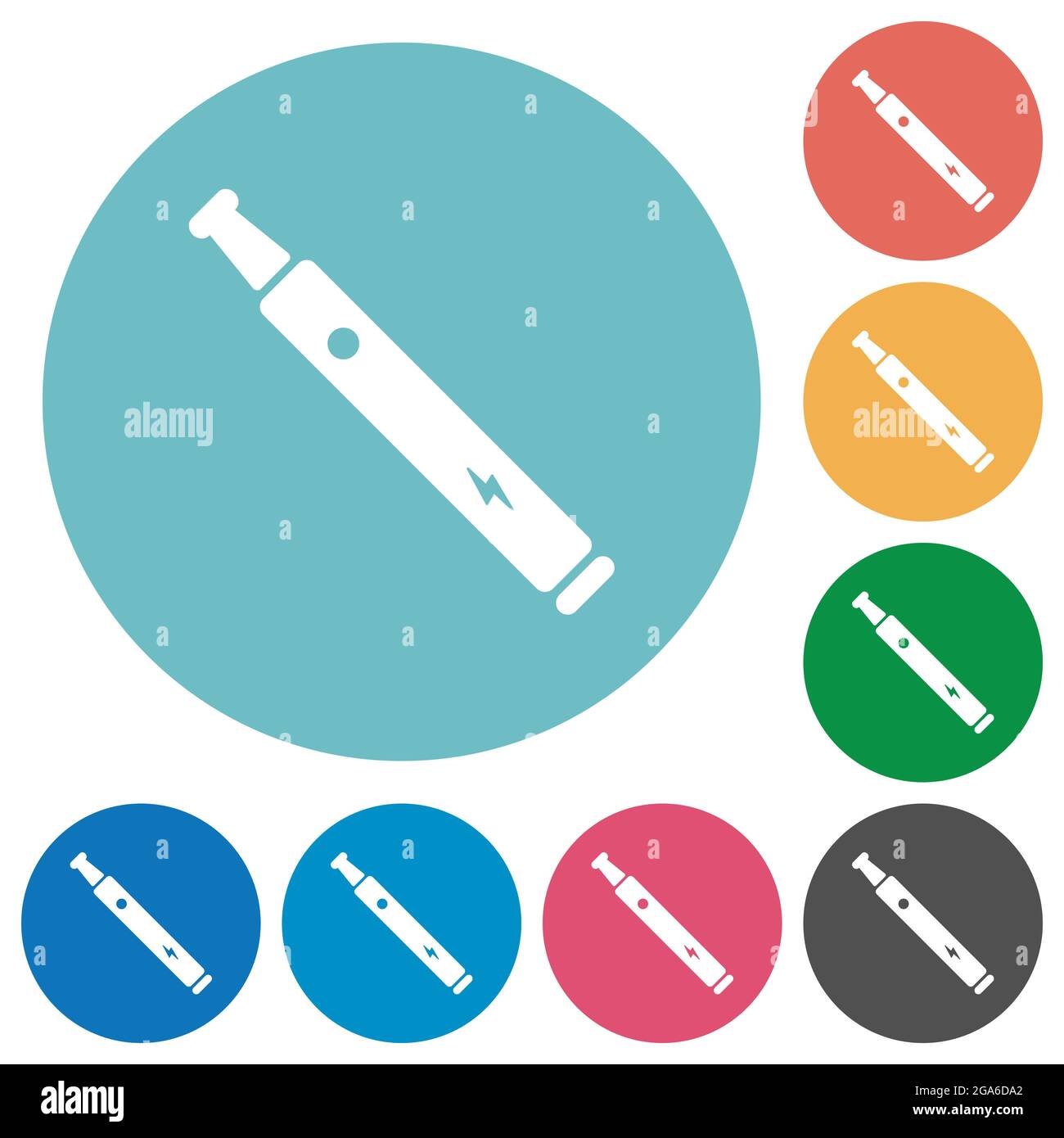 Electronic cigarette solid flat white icons on round color backgrounds Stock Vector