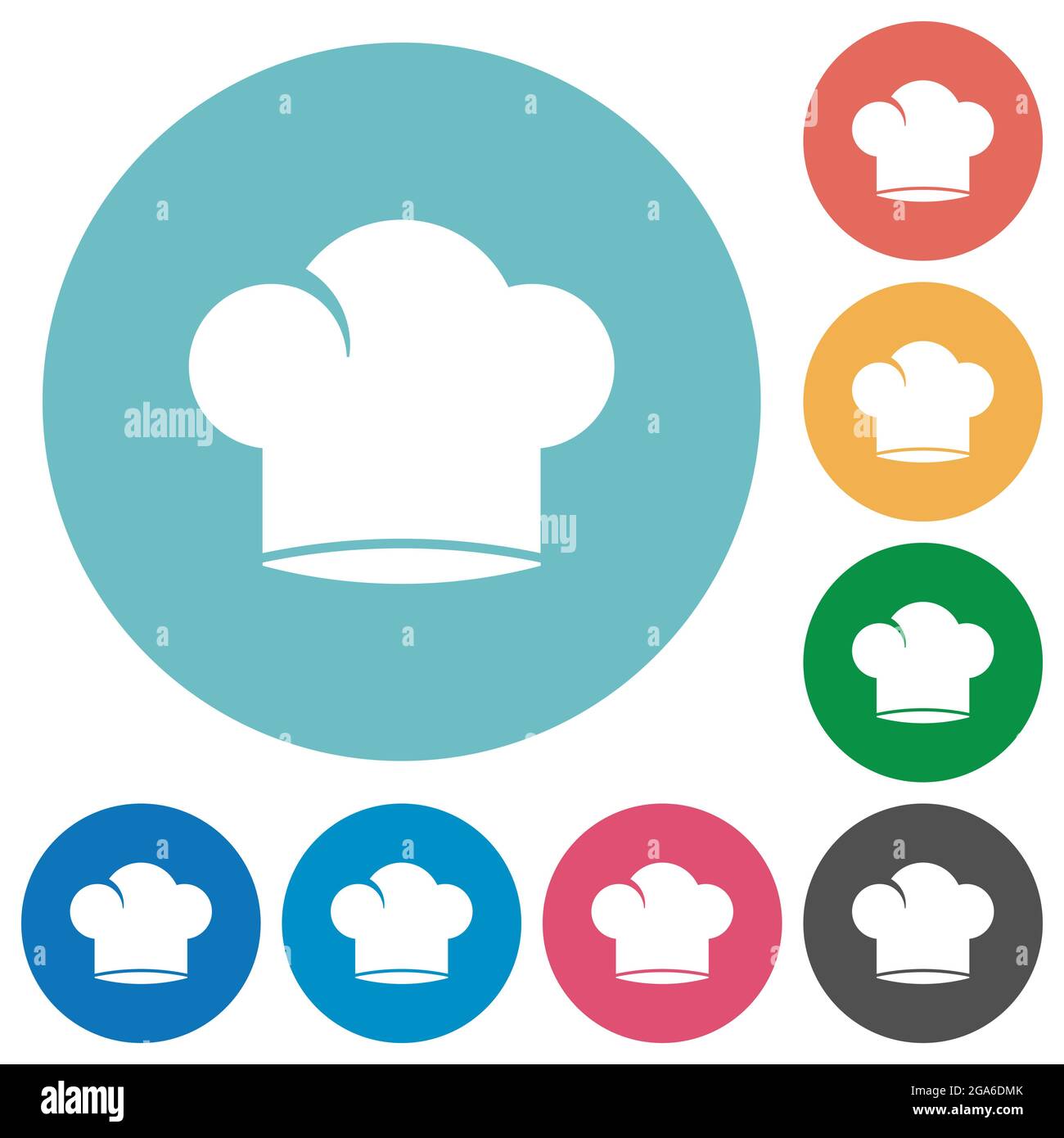 Chef hat solid flat white icons on round color backgrounds Stock Vector