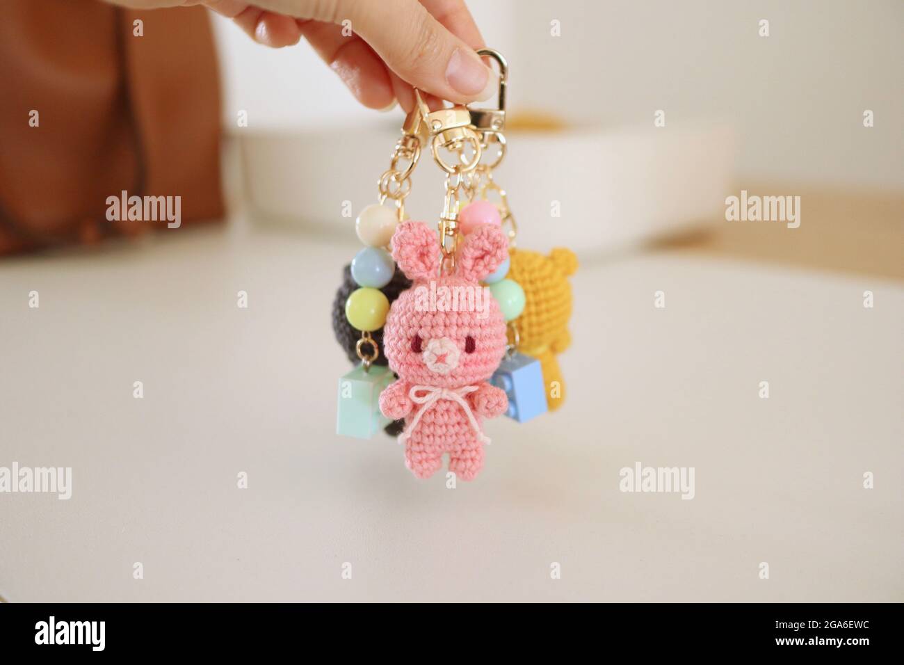 Handmade keychain in shape rabbit Stock Photo