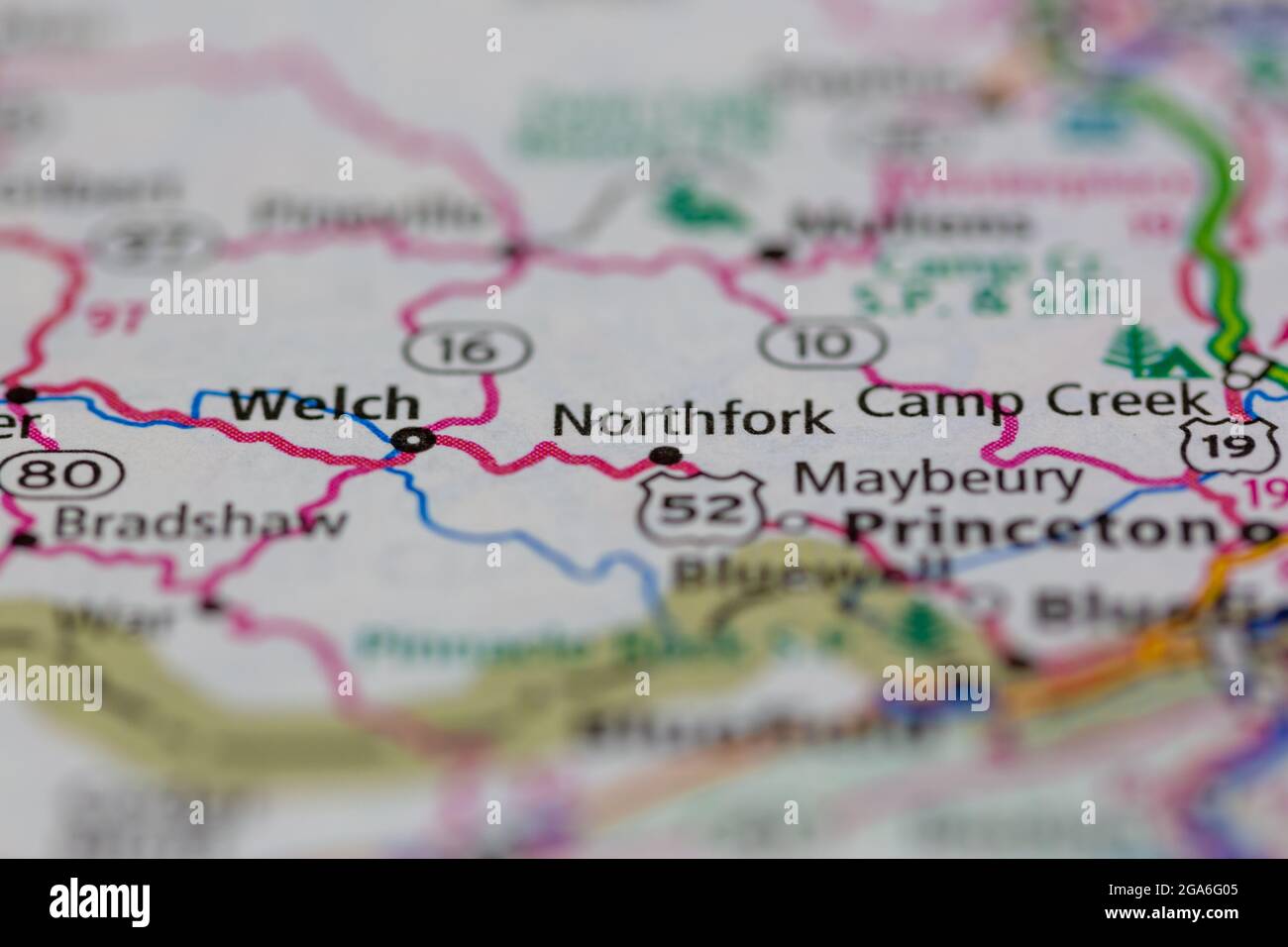Northfork West Virginia USA shown on a road map or Geography map Stock