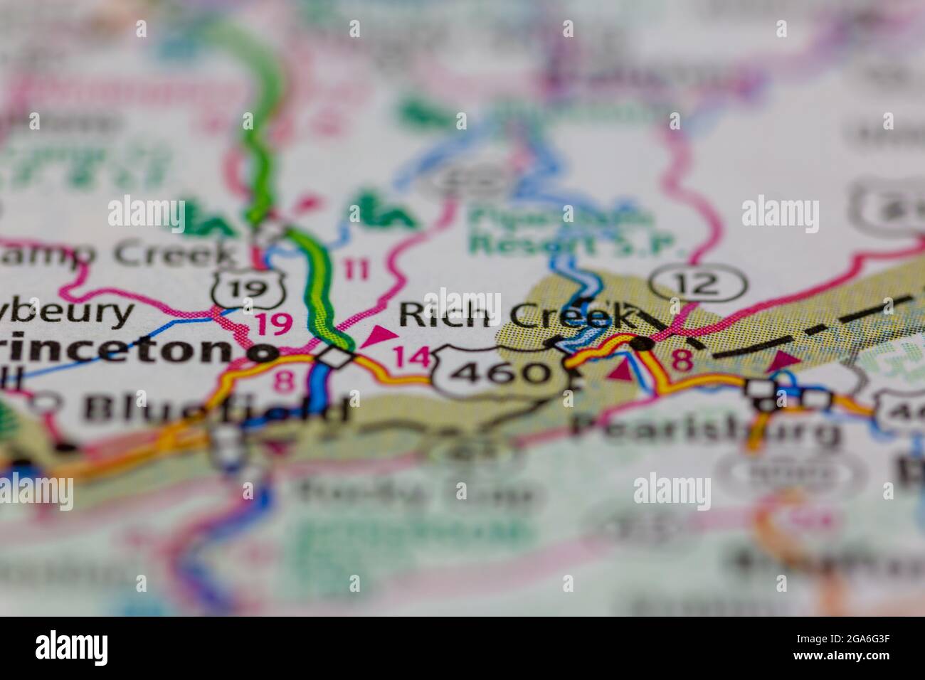 Rich creek West Virginia USA shown on a road map or Geography map Stock